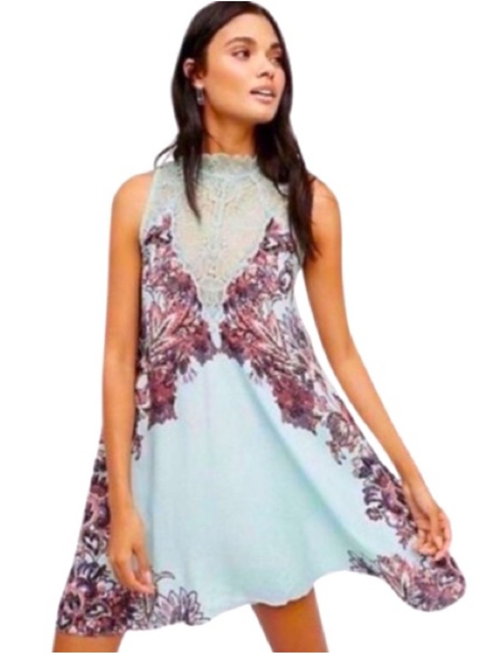 Free People MarshaTrapeze Mint Green Lace Mini Dress Size S